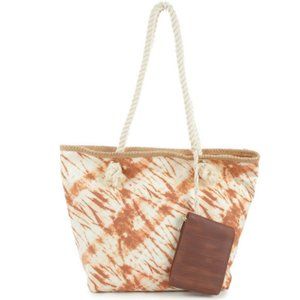 NEW Madden Girl Orange/Brown Tie Dye Print Tote Bag with Pouch